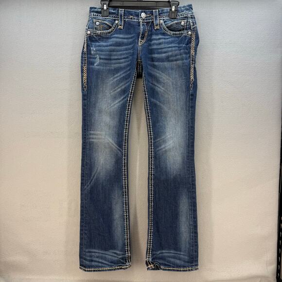 Rock Revival Jeans Women's 27 (4) Dark Blue Anja Boot Cut Preppy Western Bling - Picture 2 of 15